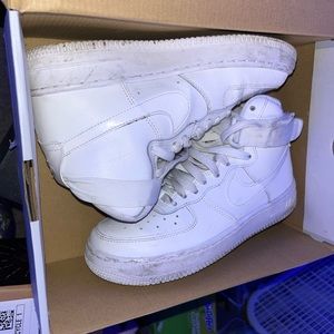 Nike white air force ones high top.  which is 5.5 in youth 7.5 women